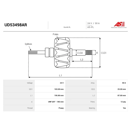 Ротор генератора AS-PL UD53498AR Ротор генератора AS-PL UD53498AR