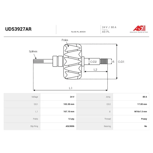 Ротор генератора AS-PL UD53927AR Ротор генератора AS-PL UD53927AR