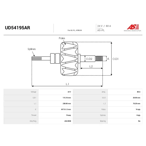 Ротор генератора AS-PL UD54195AR Ротор генератора AS-PL UD54195AR