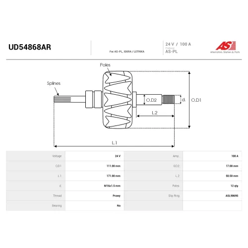Ротор генератора AS-PL UD54868AR Ротор генератора AS-PL UD54868AR