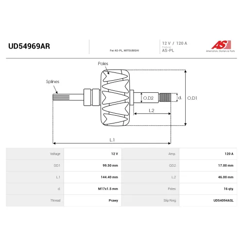 Ротор генератора AS-PL UD54969AR Ротор генератора AS-PL UD54969AR