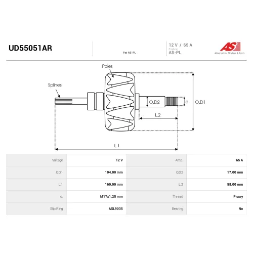 Ротор генератора AS-PL UD55051AR Ротор генератора AS-PL UD55051AR